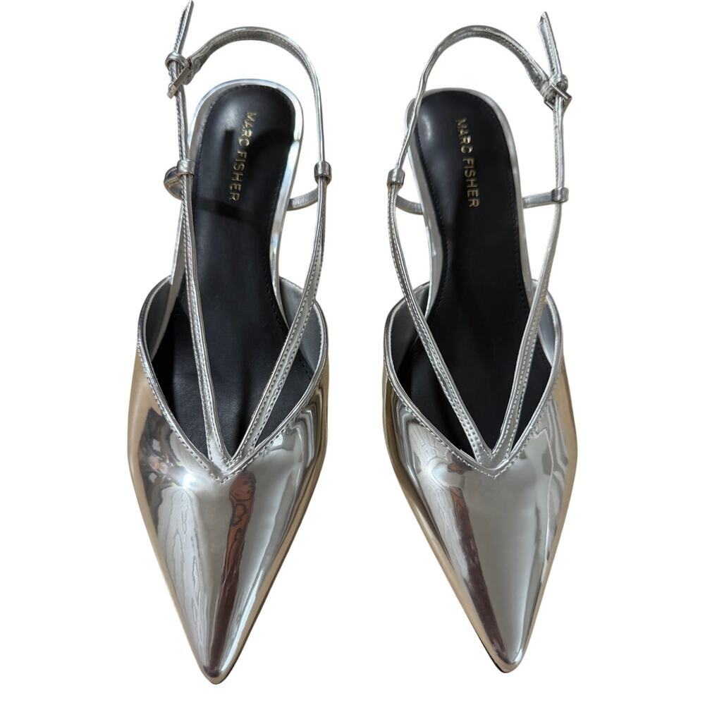 NEW Marc Fisher Women's Avila Silver Metallic Kitten Heel Pumps Size 9.5